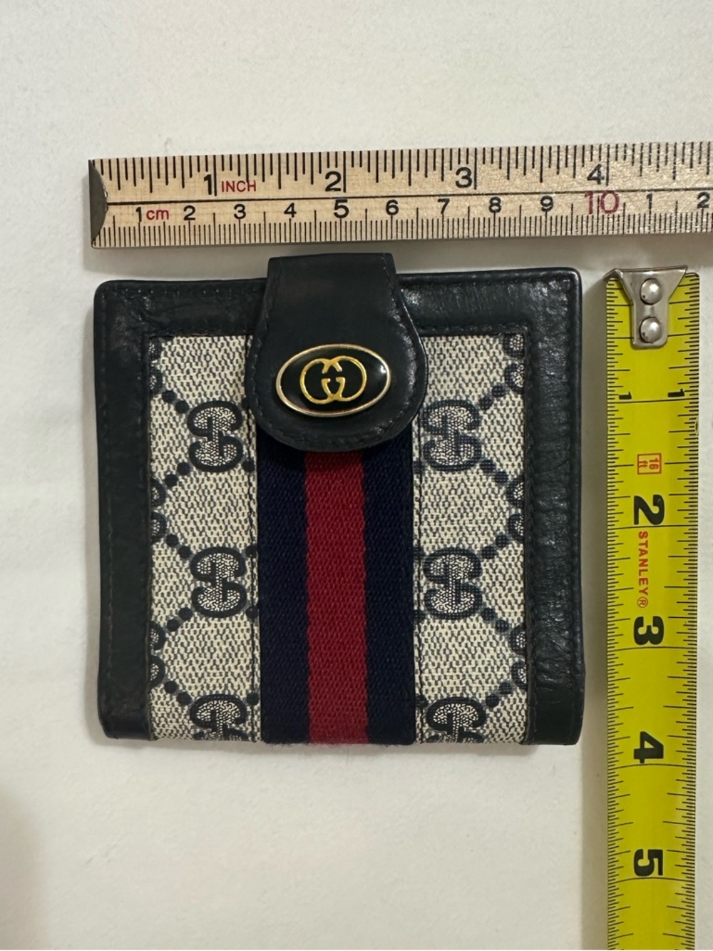 VINTAGE GUCCI GG SUPREME RACING STRIPE WEB WALLET BIFOLD CANVAS LEATHER SHERRY - Picture 6 of 14